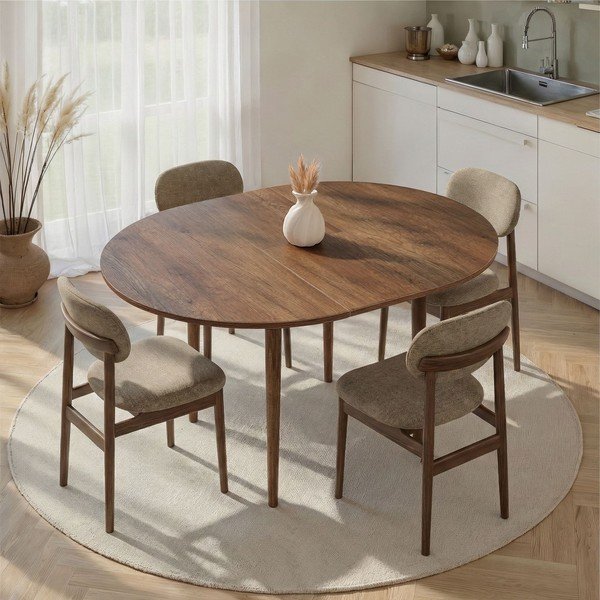 Apaļš izvelkams ēdamgalds ar papildu galda virsmu ar riekstkoka imitāciju ø 100 cm Viona – Kalune Design-image-1