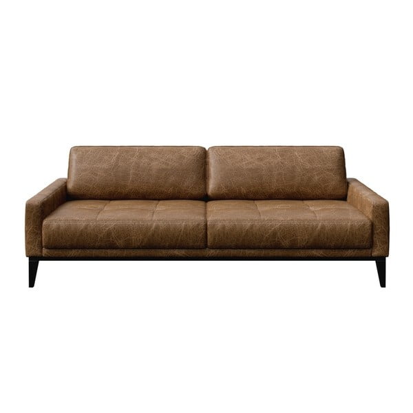 Konjaka brūns ādas dīvāns MESONICA Musso Tufted, 210 cm