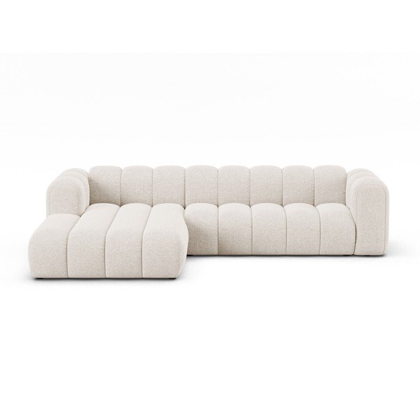 Krēmkrāsas stūra dīvāns no šenila auduma (ar kreiso stūri/ar zvilni) Lupine – Micadoni 