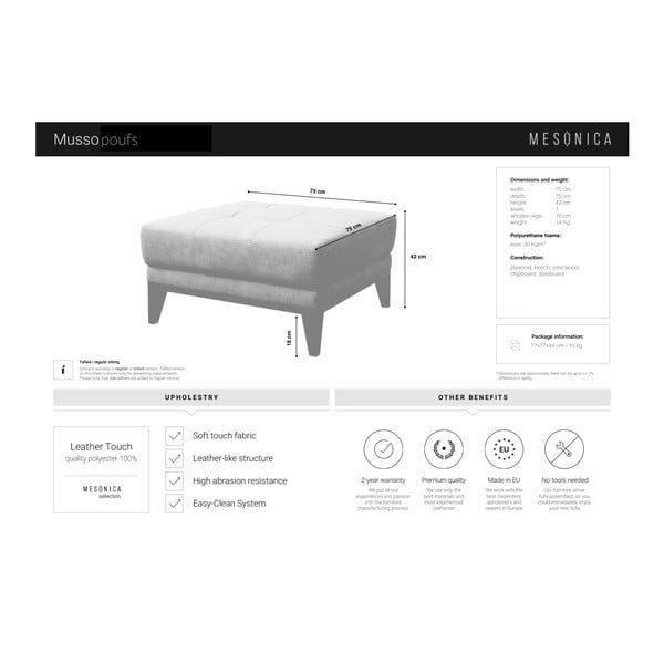 Konjaka brūns kāju soliņš no ādas MESONICA Musso Tufted-image-4