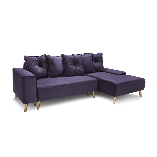 Violeta samta stūra dīvāns ar zelta kājām Bobochic Paris Hera, labais stūris
