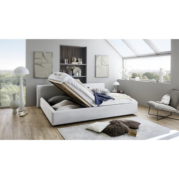 Pelēka polsterēta divvietīga gulta ar veļas kasti ar redelēm 200x240 cm Cube – Meise Möbel-image-2