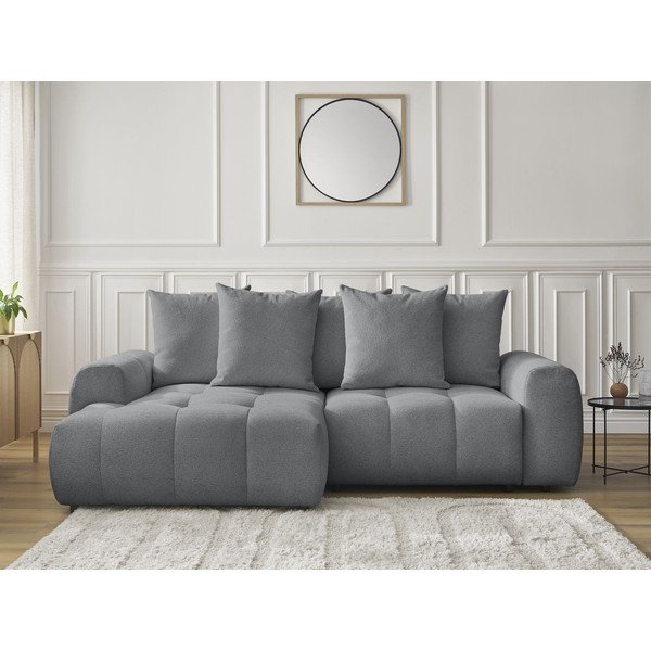 Pelēks salokāms stūra dīvāns no šenila auduma ar uzglabāšanas vietu  (ar kreiso stūri/ar zvilni) Roxelane – Bobochic Paris-image-1