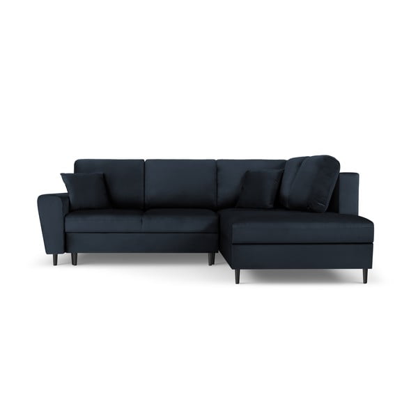 Tumši zils samta salokāms stūra dīvāns ar uzglabāšanas vietu (ar labo stūri/L veida) Kyoto – Cosmopolitan Design
