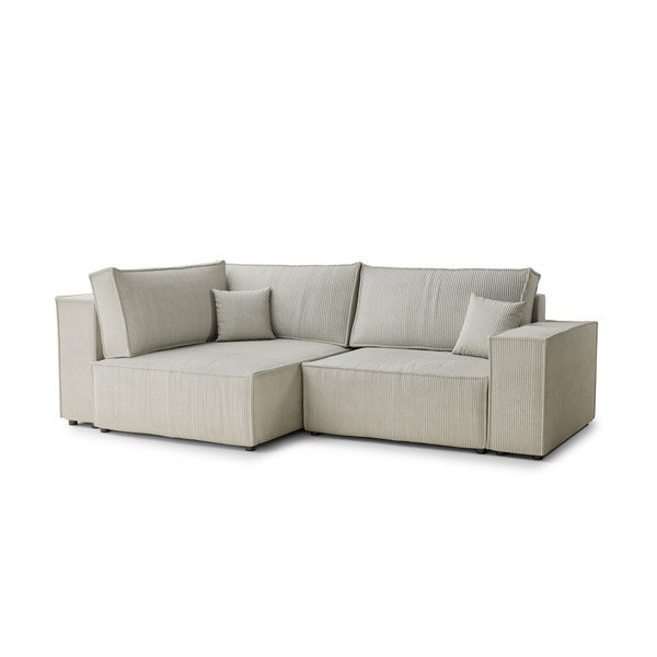 Krēmkrāsas velveta salokāms stūra dīvāns ar uzglabāšanas vietu (ar kreiso stūri/L veida) Tonga – Maison de Rêve