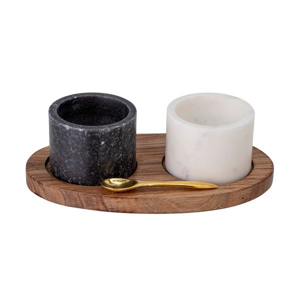 Marmora sāls un piparu komplekts ar koka paplāti un karoti Bloomingville Florio-image-2