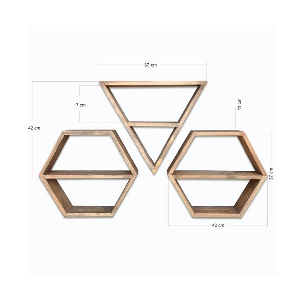 3 koka sienas plauktu komplekts Hexa-image-3
