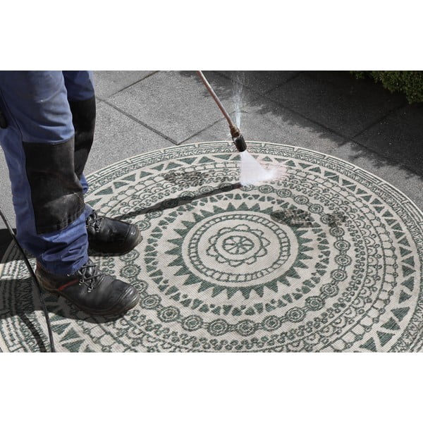 Zaļš un krēmkrāsas āra paklājs NORTHRUGS Coron, ø 140 cm-image-4