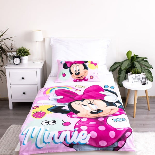 Rozā kokvilnas bērnu gultas veļa 100x135 cm Minnie "Sweet" – Jerry Fabrics-image-2