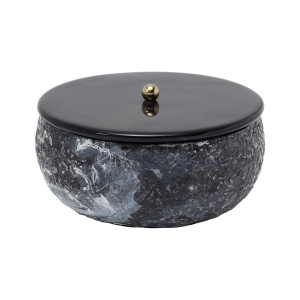 Melna metāla uzglabāšanas kaste ar vāku/dekoratīva ø 16,5x7,5 cm Mosaic Marble – PT LIVING