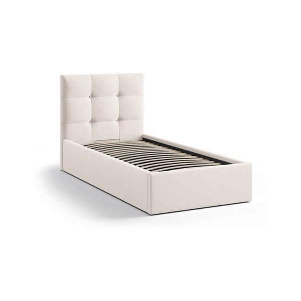 Krēmkrāsas polsterēta vienvietīga gulta ar veļas kasti un redelēm 90x200 cm Phaedra – Micadoni -image-2