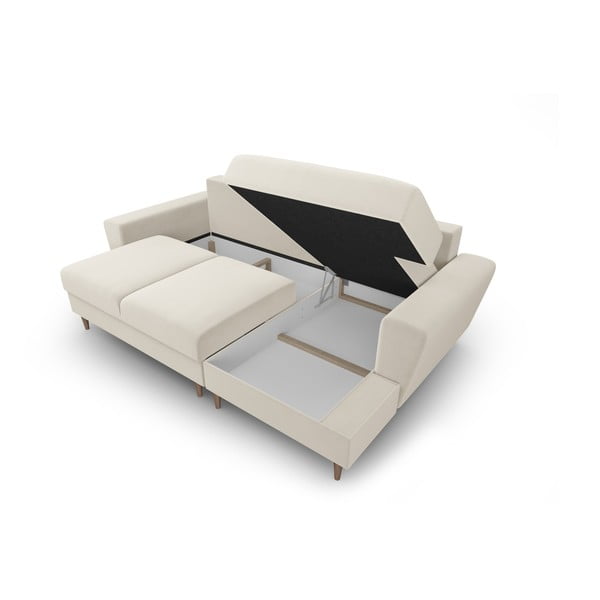 Bēšs samta salokāms stūra dīvāns ar uzglabāšanas vietu (ar labo stūri/ar zvilni) Kyoto – Cosmopolitan Design-image-3