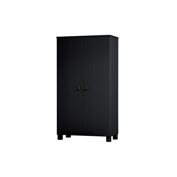 Melns priedes masīvkoka drēbju skapis 111x202 cm Ties – WOOOD-image-3