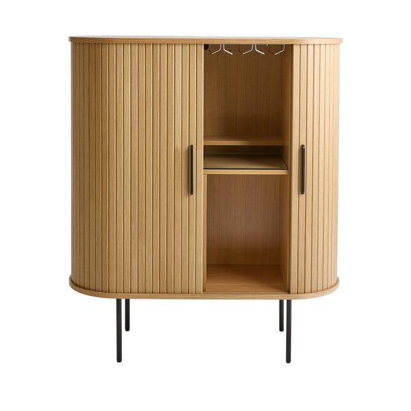 Dabīga toņa vīna skapis ar ozolkoka imitāciju un bīdāmām durvīm 100x118x40 cm Nola – Unique Furniture-image-3