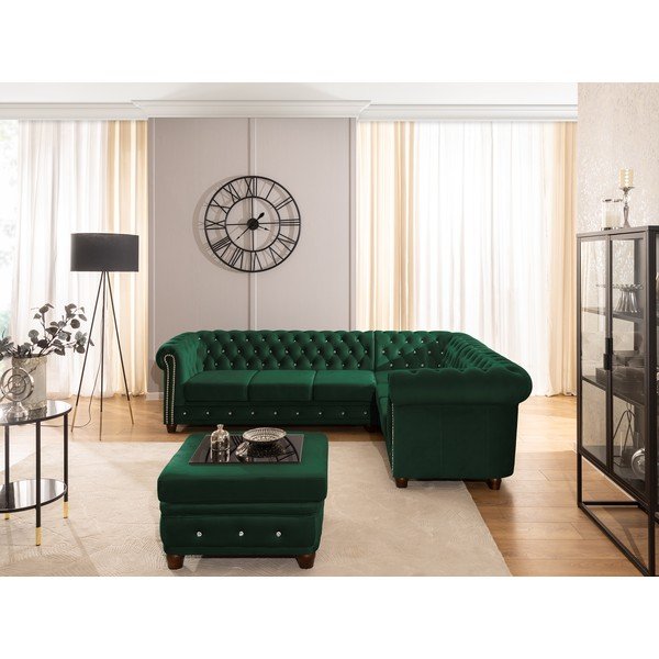 Zaļš samta salokāms stūra dīvāns (ar labo stūri/L veida) York Blik – Ropez-image-4