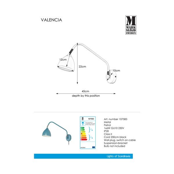 Zila sienas lampa Markslöjd Valencia-image-2