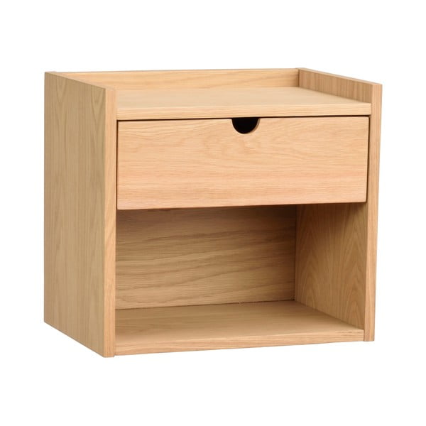 Dabīga toņa ozola masīvkoka piekarināms/ar plauktiem naktsskapītis Hillmond – Rowico-image-3