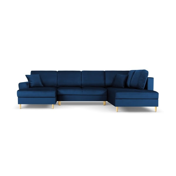 Zils samta salokāms stūra dīvāns ar uzglabāšanas vietu (ar labo stūri/U veida) Kyoto – Cosmopolitan Design