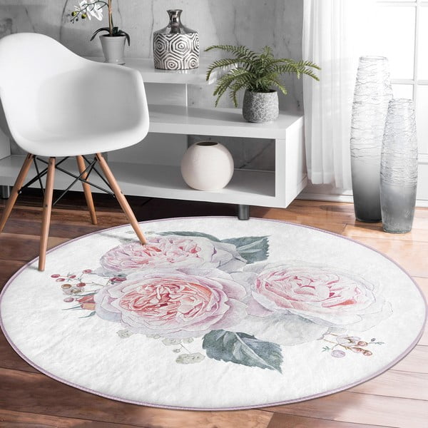 Balts/rozā mazgājams robotu putekļu sūcējiem piemērots apaļš paklājs ø 120 cm Comfort – Mila Home-image-1