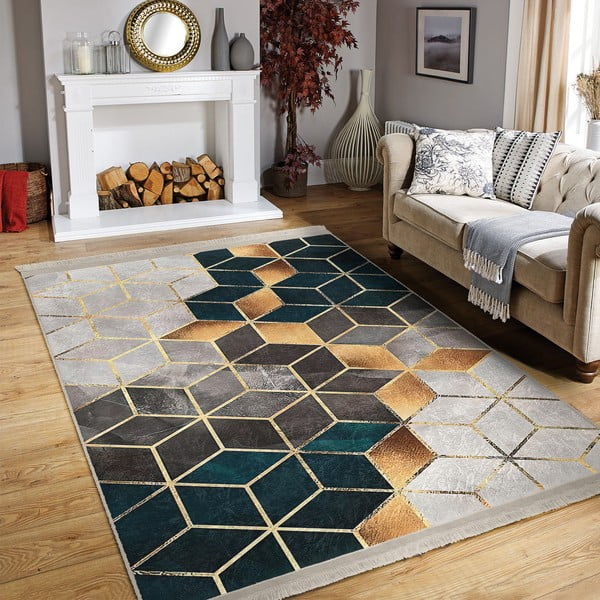 Balts/zaļganzils mazgājams paklājs 80x140 cm – Mila Home-image-1