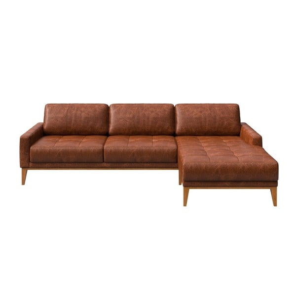 Sarkanbrūns ādas stūra dīvāns MESONICA Musso Tufted, labais stūris