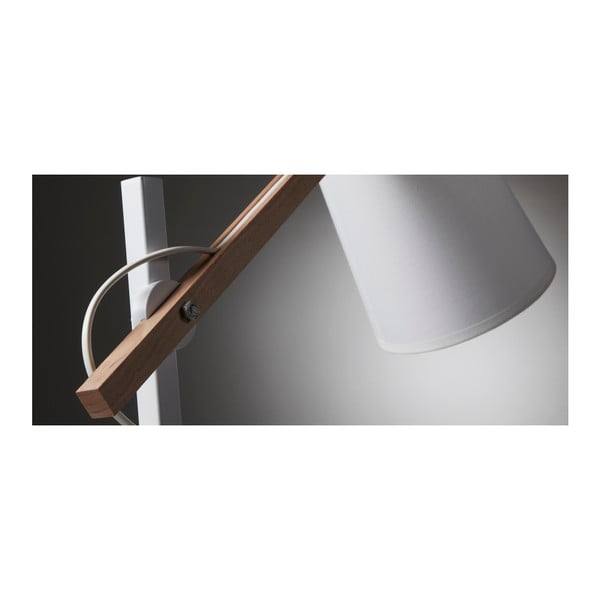 Balta akācijas masīvkoka galda lampa ar auduma abažūru (augstums 65 cm) Kosta – Kave Home-image-2