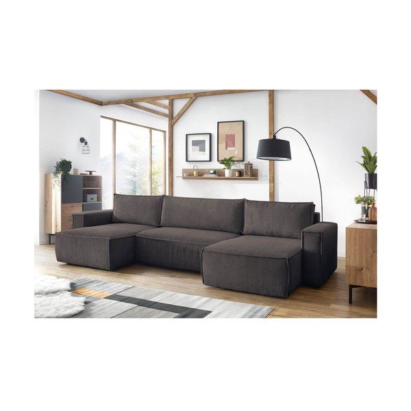 Pelēkbrūns velveta salokāms (U veida) stūra dīvāns Nihad – Bobochic Paris-image-1