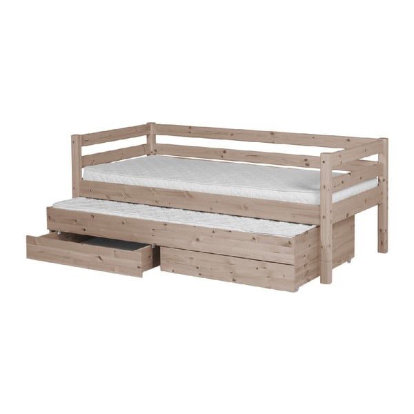 Brūna priedes koka bērnu gulta ar izvelkamo gultu un 2 atvilktnēm Flexa Classic, 90 x 200 cm