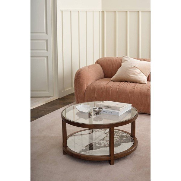 Brūns apaļš žurnālgaldiņš ar stikla galda virsmu ø 80 cm Classeno – Ellos Home-image-1