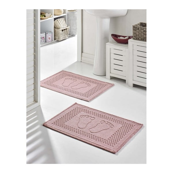 2 rozā kokvilnas vannas istabas paklājiņu komplekts Vannas istabas paklājiņš Garrudo, 50 x 70 cm