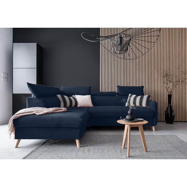 Tumši zils samta salokāms stūra dīvāns (ar kreiso stūri) Sweet Harmony – Miuform-image-1
