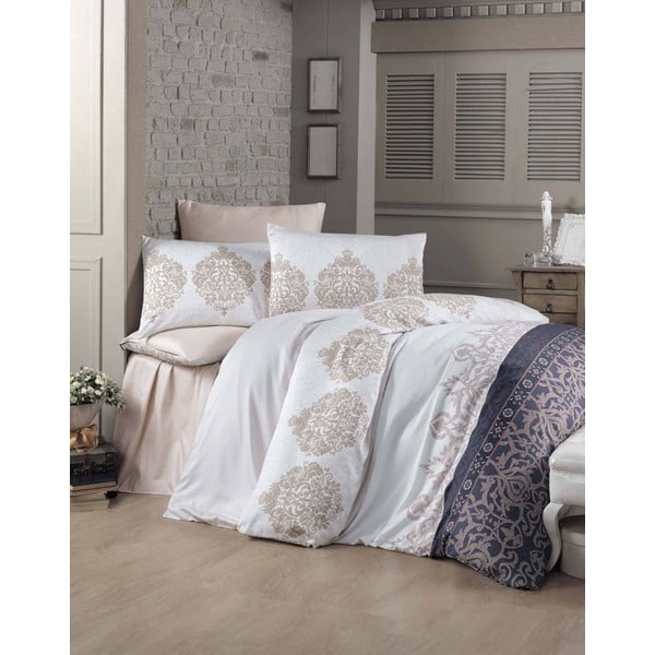Melna/balta kokvilnas satīna gultas veļa divvietīgai gultai ar palagu un segas pārvalku 240x260 cm Asrin – Mijolnir