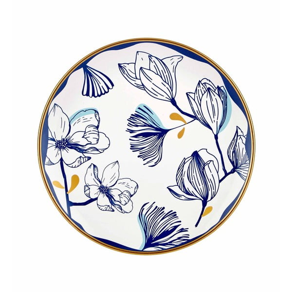 6 baltu porcelāna deserta šķīvju komplekts ar ziliem ziediem Mia Bleu Pasta, ⌀ 19 cm