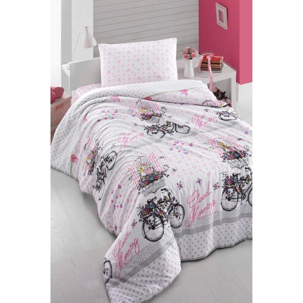 Gultasveļa vienvietīgai gultai ar pārklāju Pure Cotton Pink Bike, 160 x 220 cm
