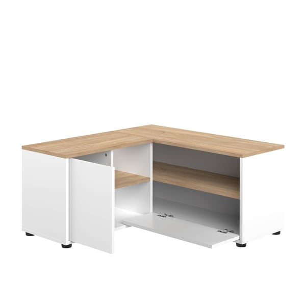 Balts/dabīga toņa TV galdiņš ar ozolkoka imitāciju 90x45 cm Angle – TemaHome-image-2