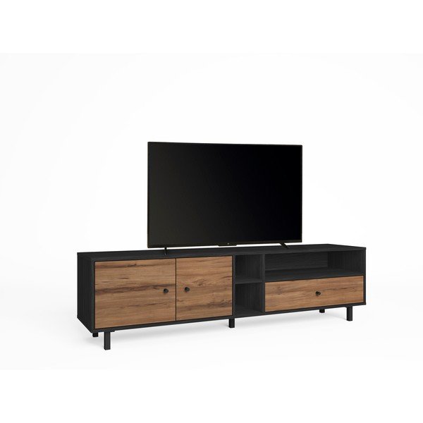 Melns/dabīga toņa TV galdiņš ar riekstkoka imitāciju 180x47 cm Roald – Marckeric-image-2