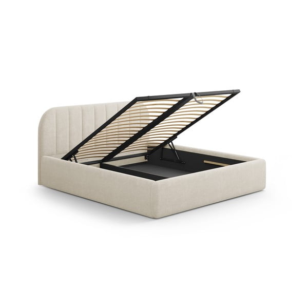 Krēmkrāsas polsterēta divvietīga gulta ar veļas kasti ar redelēm 160x200 cm Juno – Windsor & Co Sofas-image-3