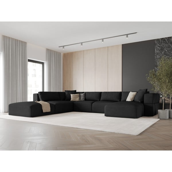 Melns stūra dīvāns (ar kreiso stūri/U veida) Esther – Milo Casa-image-1