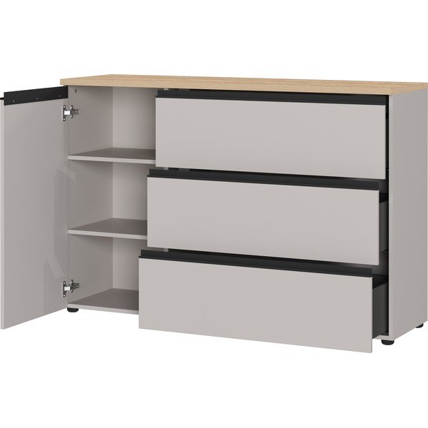 Pelēkbēša/gaiša dabīga toņa kumode 135x91x41 cm Cormano – Germania-image-3