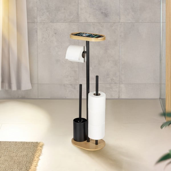 Melns/dabīga toņa tērauda tualetes papīra turētājs ar statīvu Pomarolo – Wenko-image-1