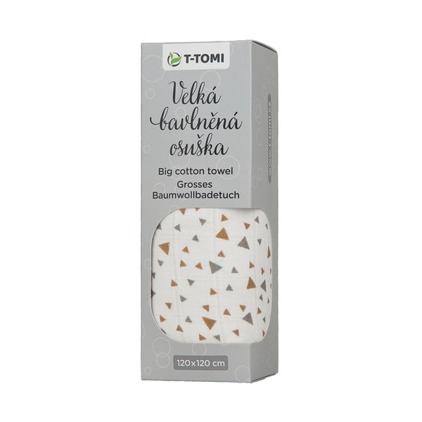 Bērnu kokvilnas dvielis T-TOMI Tetra Beige Triangles, 120 x 120 cm-image-1