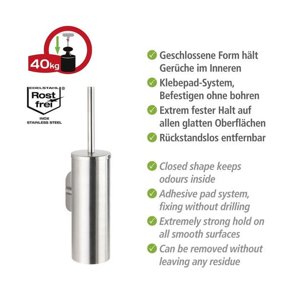 Matētas sudraba krāsas nerūsējošā tērauda pašlīmējoša tualetes birste Orea – Wenko-image-3