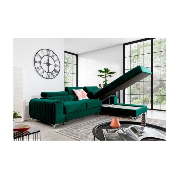 Zaļš samta salokāms/ar uzglabāšanas vietu stūra dīvāns (ar labo stūri/ar zvilni) Grayson – ELTAP-image-3