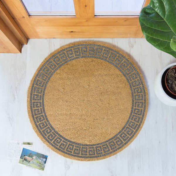 Pelēks dabīgā kokosšķiedras apaļš paklājs Artsy Doormats Greek Border, ⌀ 70 cm-image-1