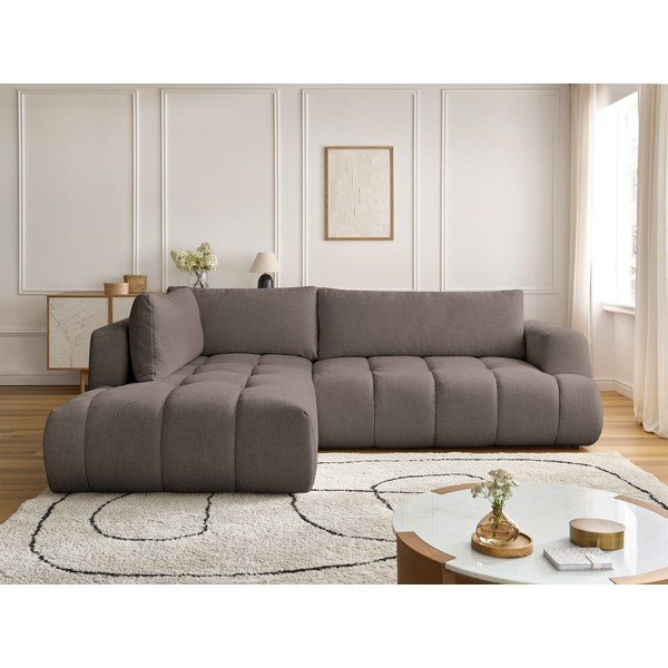 Pelēkbrūns salokāms/ar uzglabāšanas vietu stūra dīvāns (ar kreiso stūri/L veida) Fuji – Bobochic Paris-image-1