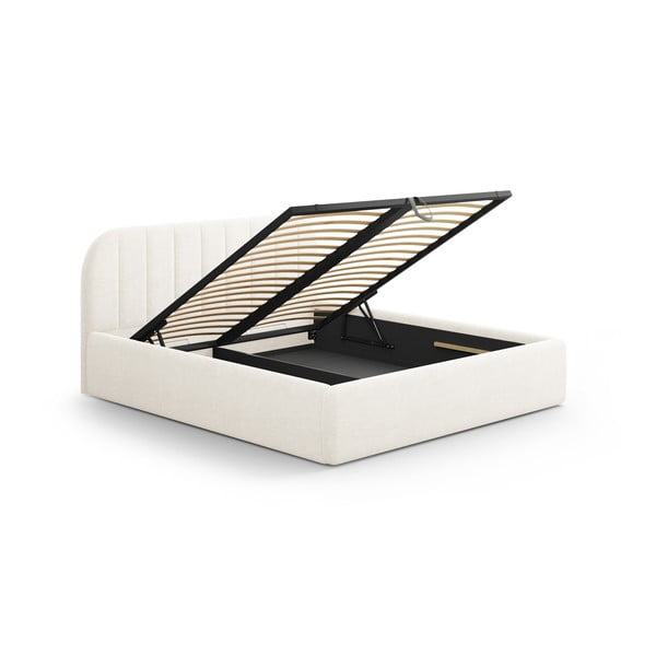 Ziloņkaula krāsas polsterēta divvietīga gulta ar veļas kasti ar redelēm 180x200 cm Juno – Windsor & Co Sofas-image-3