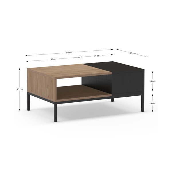 Melns/dabīga toņa žurnālgaldiņš 56x90 cm Cailin – Marckeric-image-4