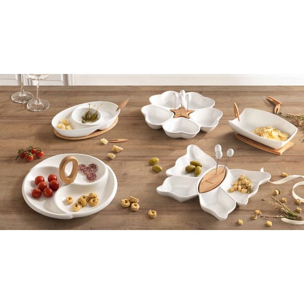 Balts porcelāna un bambusa servēšanas trauks Hors D'Oeuvre – Brandani-image-1