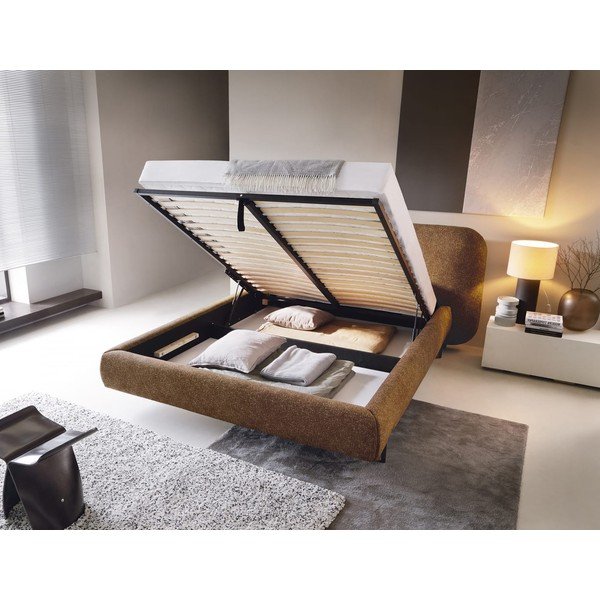 Okera dzeltena polsterēta divvietīga gulta ar veļas kasti un ar redelēm 180x200 cm Pointt – ELTAP-image-2