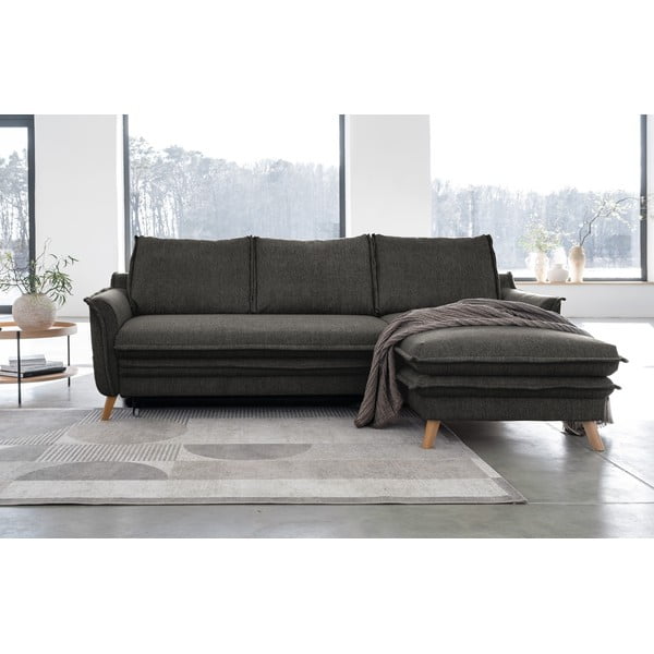 Tumši pelēks salokāms stūra dīvāns (ar labo stūri) Charming Charlie – Miuform-image-1